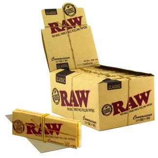 RAW Classic Connoisseur 1¼" Size Rolling Papers (32 Sheets + Tips Per Pack) - 24 Pack Display