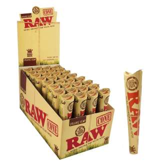 RAW Organic Hemp King Size Pre-Rolled Cones - 3 Cones per Pack - 32 Pack Display