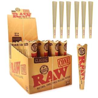 RAW Classic 1¼ Pre-Rolled Cones - 6 Cones per Pack - 32 Pack Display